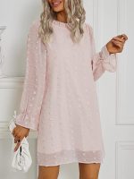 Adibosy Women's Dress Long Sleeve Swiss Dot Mini Dresses Round Neck Loose Chiffon Casual Short Dress - Image 3